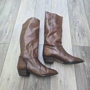 Peter Kaiser brown leather calf height boots women's 6.5 elastomere west Germany